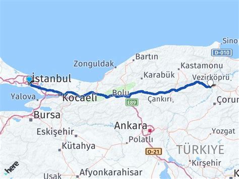 osmancık istanbul arası kaç kilometre